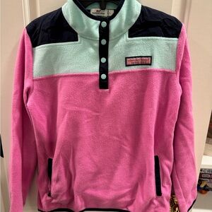 Girls Vineyard Vines Pink and Mint Button-Up Fleece